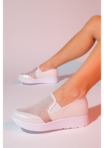 Purcan Sedef Simli Fileli Kalın Tabanlı Kadın Günlük Ayakkabı