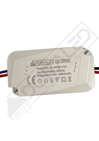 Dora Led 12-18X1W 350Ma 37-63V Power Led Driver IP20 Power Led Sürücü