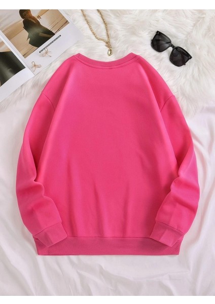 Kadın Basic 0 Sıfır Yaka Baskısız Düz Oversize Salaş Bol Kesim Polar Sweatshirt