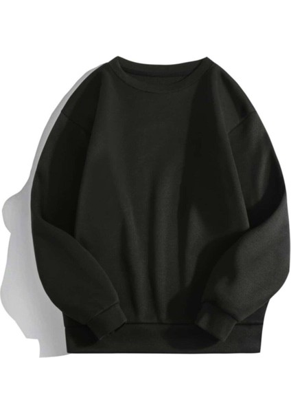 Kadın Basic 0 Sıfır Yaka Baskısız Düz Oversize Salaş Bol Kesim Polar Sweatshirt
