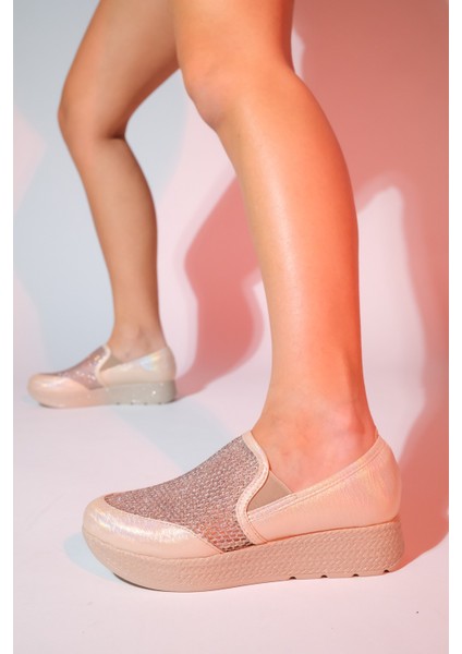 Purcan Bej Simli Fileli Kalın Tabanlı Kadın Günlük Ayakkabı fiyatları