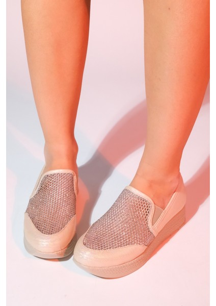 Purcan Bej Simli Fileli Kalın Tabanlı Kadın Günlük Ayakkabı fırsatları