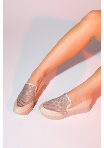 Purcan Bej Simli Fileli Kalın Tabanlı Kadın Günlük Ayakkabı indirimleri