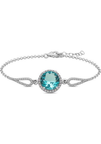 Gümüş Aquamarine Bayan Bileklik