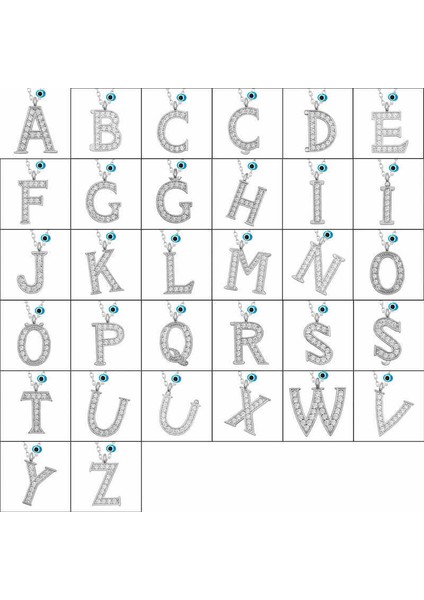 Gümüş Nazar Rodyum E Harfi Kadın Kolye fiyatları