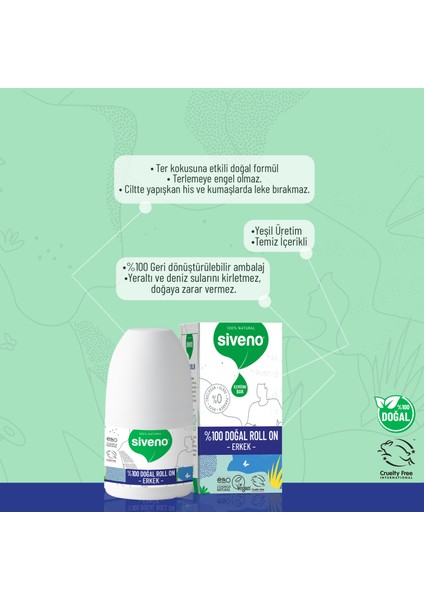 %100 Doğal Roll-On Erkek Deodorant Bitkisel Leke Bırakmayan Vegan 50 ml x 3 Adet