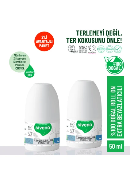 %100 Doğal Roll-On Etkili Deodorant Bitkisel Lekesiz Vegan 50 ml x 2 Adet