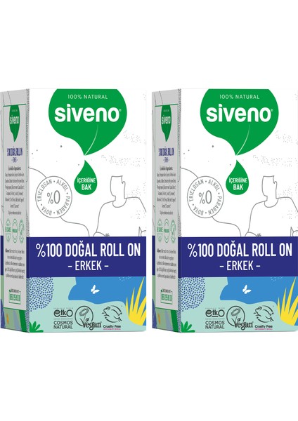 %100 Doğal Roll-On Erkek Deodorant Bitkisel Leke Bırakmayan Vegan 50 ml x 2 Adet