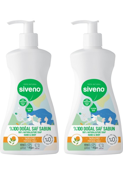 %100 Doğal Sıvı Kastil Sabun Portakal Yağlı Yoğun Nemlendirici Arındırıcı Bitkisel Vegan 300 ml x 2 Adet