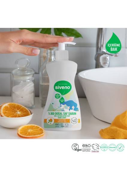 %100 Doğal Sıvı Kastil Sabun Portakal Yağlı Yoğun Nemlendirici Arındırıcı Bitkisel Vegan 300 ml x 2 Adet