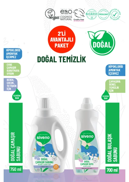 %100 Doğal Çamaşır Sabunu 750 ml & Çamaşır Suyu 700 ml Set