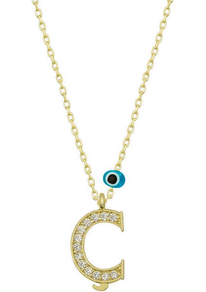 Gümüş Nazar Gold Ç Harfi Kadın Kolye