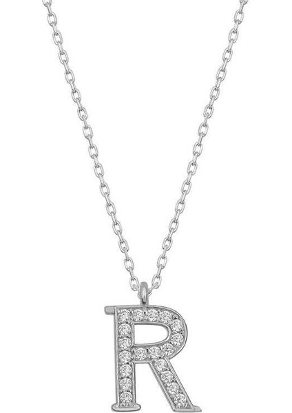 Gümüş Rodyum R Harfi Kadın Kolye