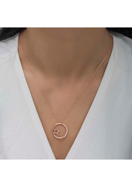 Gümüş Rose Yıldız Detaylı Halka Kadın Kolye fiyatları