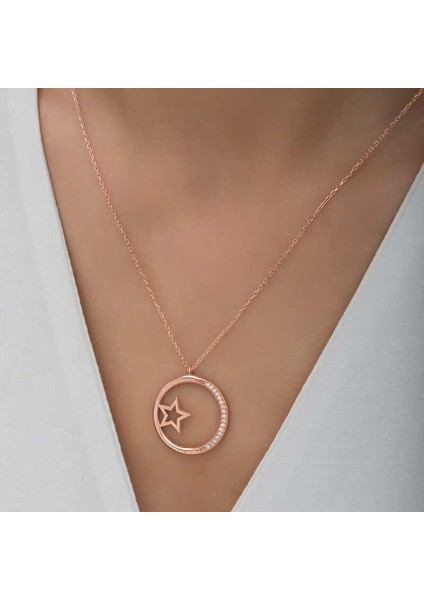 Gümüş Rose Yıldız Detaylı Halka Kadın Kolye fırsatları