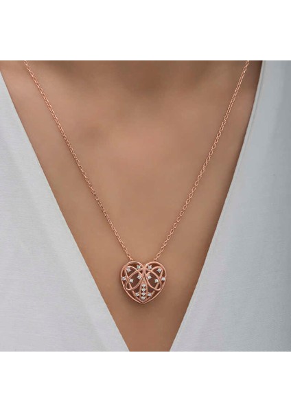Gümüş Rose Bombeli Kalp Kadın Kolye modelleri