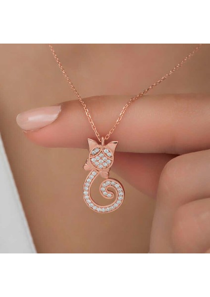 Gümüş Rose Kedi Kadın Kolye fırsatları