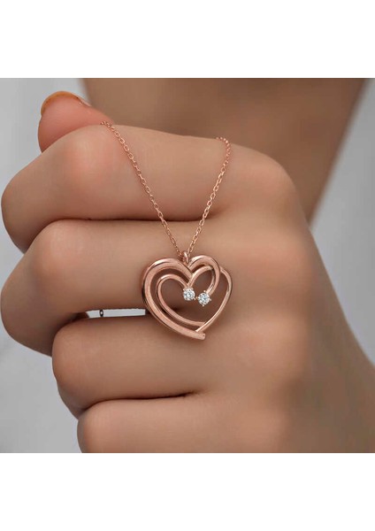 Gümüş Rose Birleşmiş Kalpler Kadın Kolye