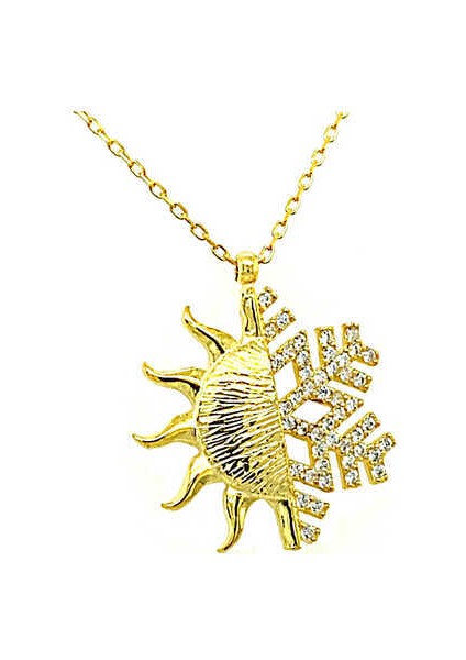 Gümüş Gold Güneş Kartanesi Bayan Kolye