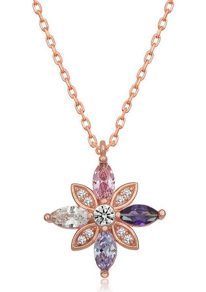 Gümüş Rose Mix Taşlı Umut Çiçeği Kolye