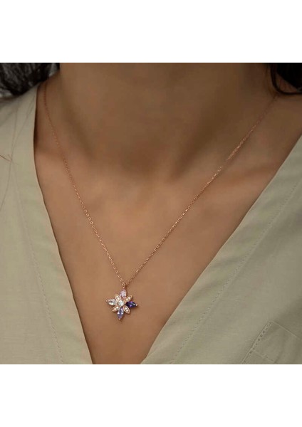Gümüş Rose Mix Taşlı Umut Çiçeği Kolye modelleri