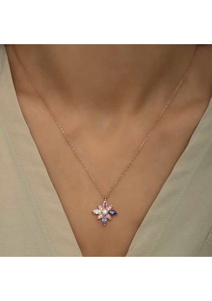 Gümüş Rose Mix Taşlı Umut Çiçeği Kolye fırsatları