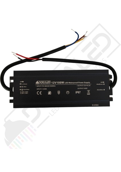 12 Volt 8,3 Amper IP67 Su Geçirmez Dış Cephe LED Adaptör 100 Watt