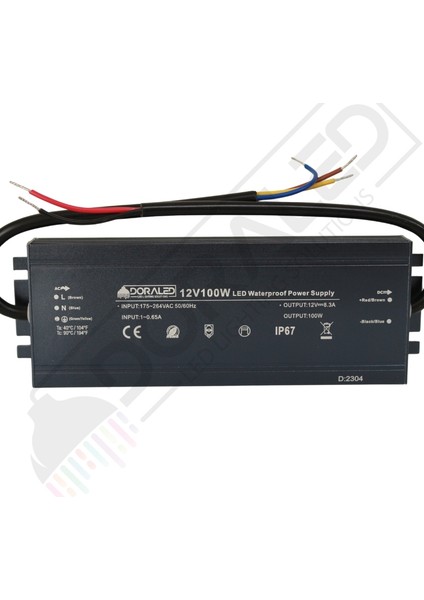 12 Volt 8,3 Amper IP67 Su Geçirmez Dış Cephe LED Adaptör 100 Watt