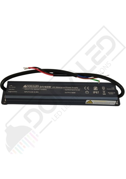 24 Volt 2,5 Amper IP67 Su Geçirmez Dış Cephe LED Adaptör 60 Watt