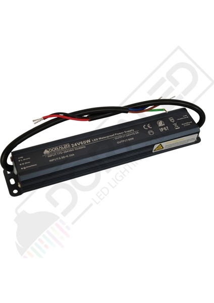 24 Volt 2,5 Amper IP67 Su Geçirmez Dış Cephe LED Adaptör 60 Watt