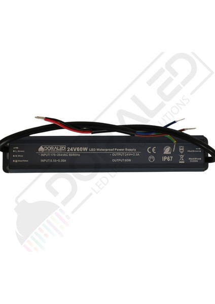 24 Volt 2,5 Amper IP67 Su Geçirmez Dış Cephe LED Adaptör 60 Watt