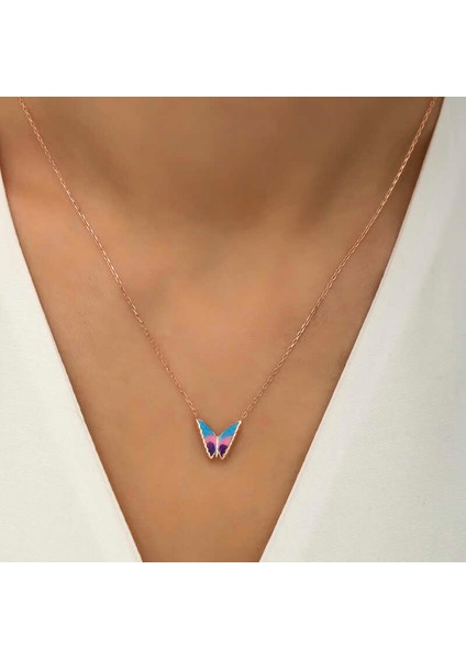 Gümüş Rose Minimal Kelebek Bayan Kolye modelleri
