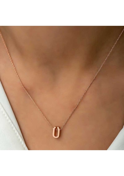 Gümüş Rose 3 Boyutlu Ü Harf Bayan Kolye fiyatları