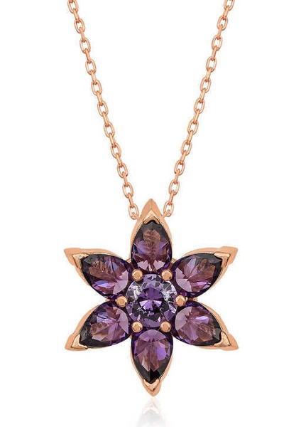 ​Gümüş Rose Mor Çiçek Kolye