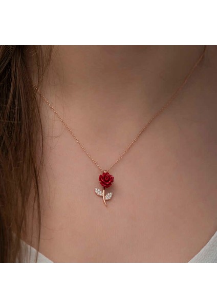 ​Gümüş Rose Kırmızı Gül Kolye fiyatları