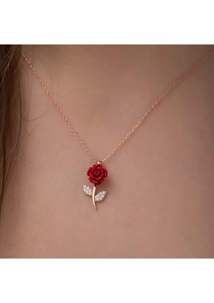 ​Gümüş Rose Kırmızı Gül Kolye fırsatları