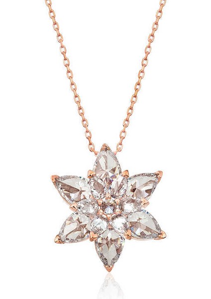 Gümüş Rose Beyaz Lotus Çiçeği Kolye