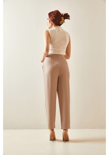 Bej Pens Dikişli Yüksek Bel Kalem Pantolon 5YXK5-48172-25 indirimleri
