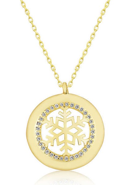 Gümüş Gold Kar Tanesi Bayan Kolye
