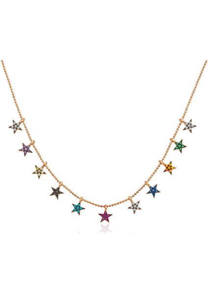 ​Gümüş Rose Renkli Yıldızlar Bayan Kolye