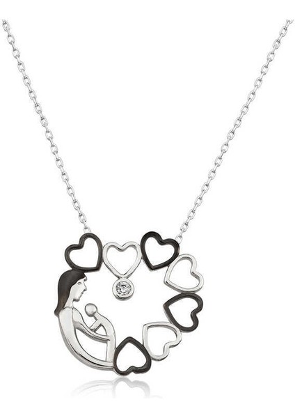 Gümüş Kalp Çemberi Anne Çocuk Bayan Kolye