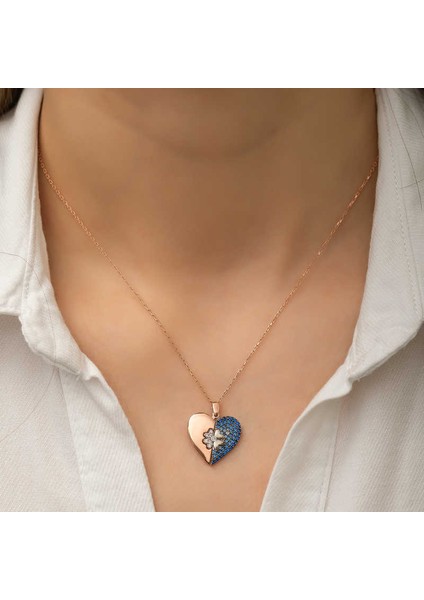 ​Gümüş Rose Kalpli Yonca Bayan Kolye fiyatları