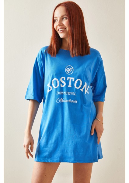 Mavi Bisiklet Yaka Yazılı Oversize T-Shirt 5YXK1-48209-12