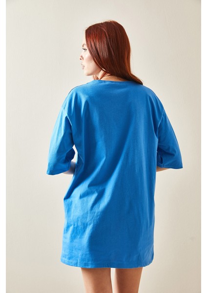 Mavi Bisiklet Yaka Yazılı Oversize T-Shirt 5YXK1-48209-12 indirimleri