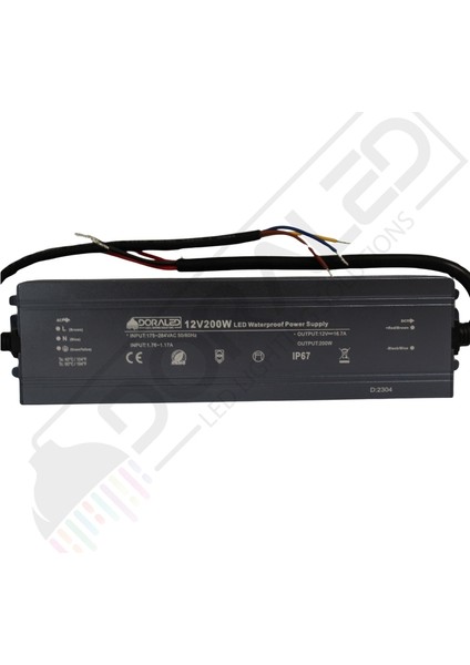 12 Volt 16,7 Amper IP67 Su Geçirmez Dış Cephe LED Adaptör 200 Watt
