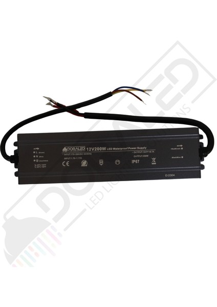 12 Volt 16,7 Amper IP67 Su Geçirmez Dış Cephe LED Adaptör 200 Watt