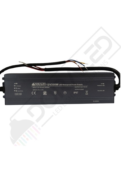 12 Volt 16,7 Amper IP67 Su Geçirmez Dış Cephe LED Adaptör 200 Watt