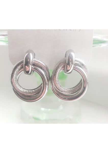 Işıltılı Iç Içe Geçmiş Ikili Silver Renkli Halka Küpe