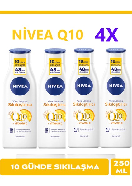 4 adet Nivea Q10 250 ml Sıkılaştırıcı Vücut Losyonu 10 Günde Sıkılaşma Süper Eko Paket