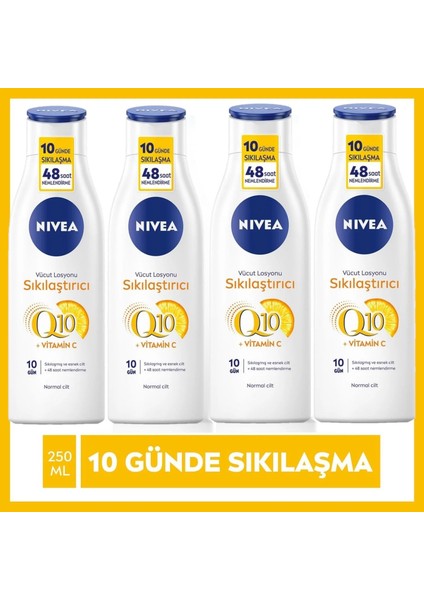 4 adet Nivea Q10 250 ml Sıkılaştırıcı Vücut Losyonu 10 Günde Sıkılaşma Süper Eko Paket